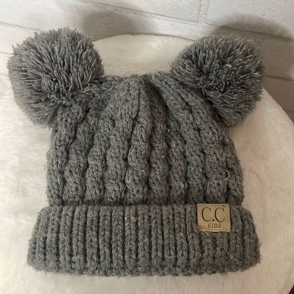 CC Exclusives Boutique Kids Solid Gray Double Pom CC Beanie - Picture 1 of 6